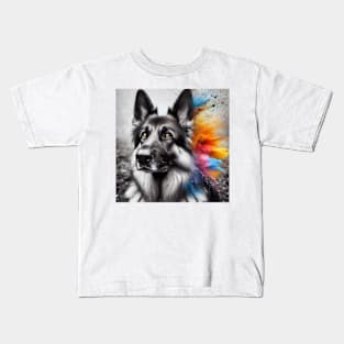 Colorful Gaze: German Shepherd Charm, Cute German Shepherd Kids T-Shirt